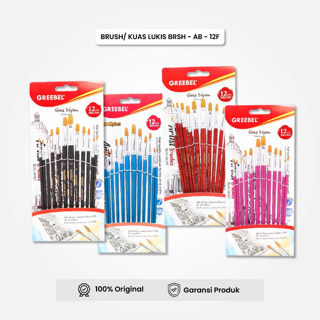 

GREEBEL Kuas Lukis Paint Brush Set BRSH-AB-12F (12PCS) Kuas Lukis Cat Minyak Kuas Lukis Cat Akrilik