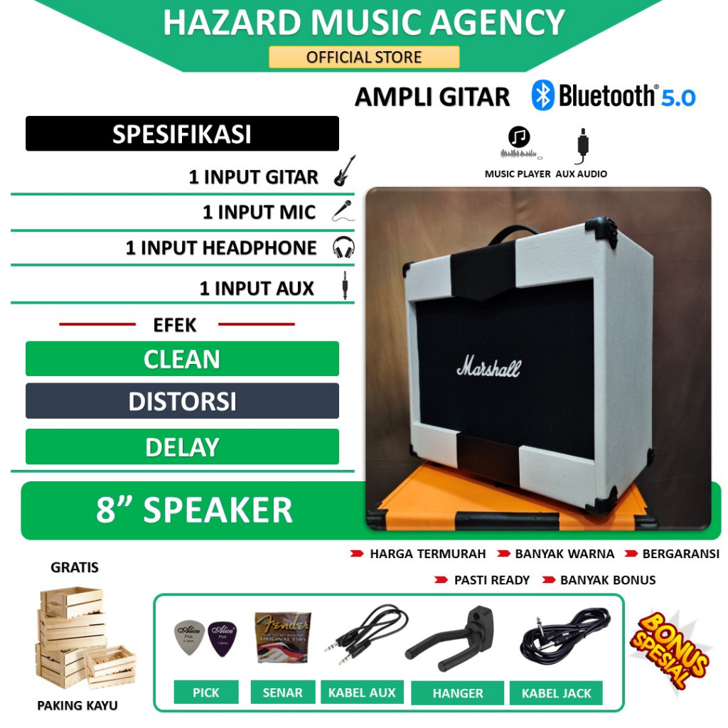 Ampli gitar & bass 8 Inch 3 input ada bluetooth bisa untuk karaoke ada efek distorsi delay termurah