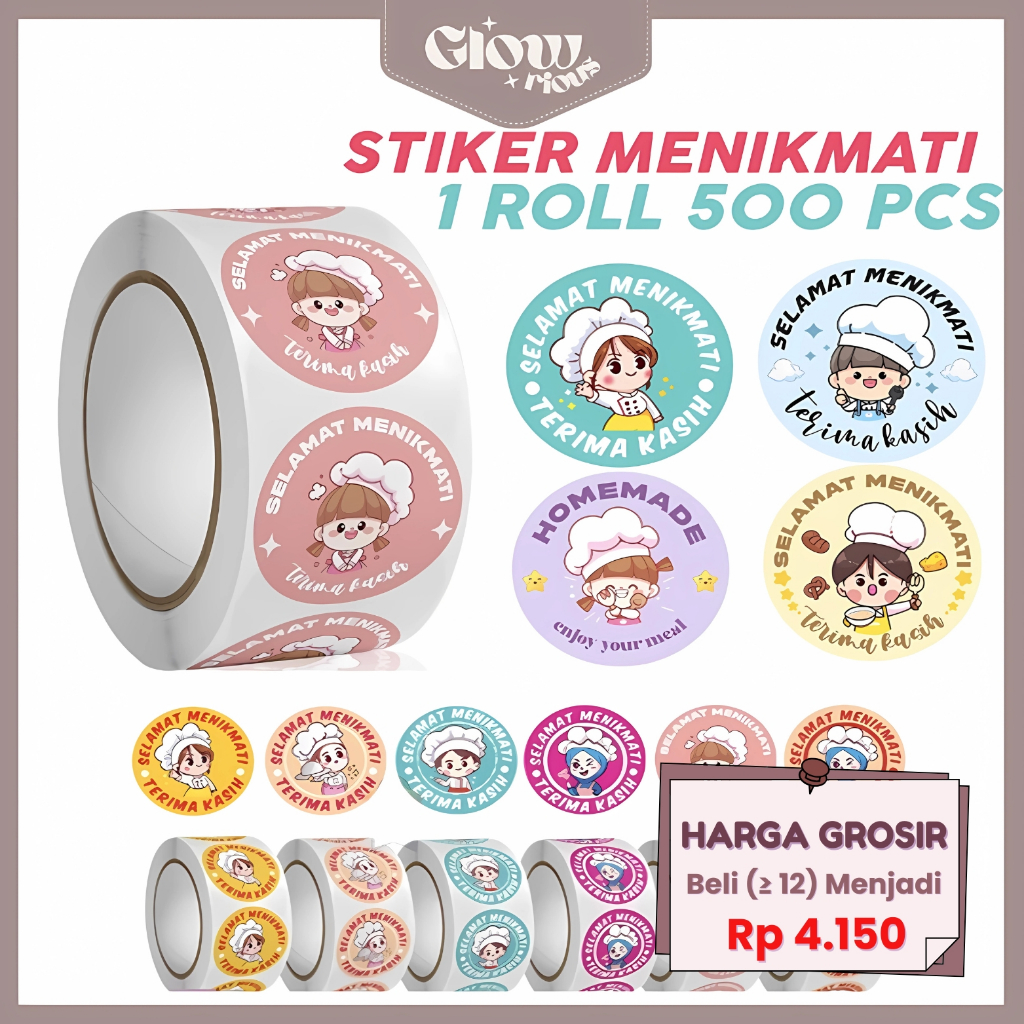 

GR Stiker Roll Isi 500 Pcs Selamat Menikmati Lucu Imut Untuk Tempel Di Box Makanan Plastik Packaging
