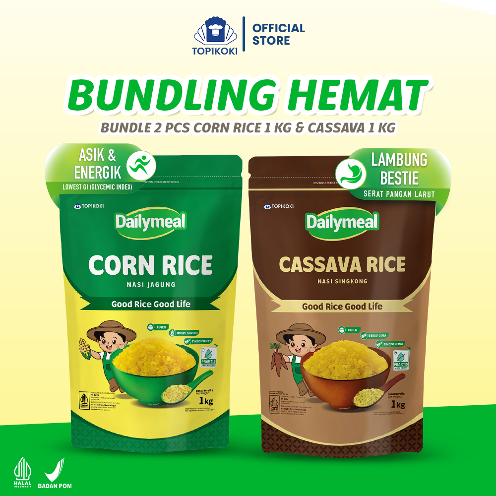 

[Combo Hemat] Dailymeal - Corn Rice (Nasi Jagung) 1kg & Cassava Rice (Nasi Singkong) 1kg - Pilihan Sehat untuk Diet Seimbang