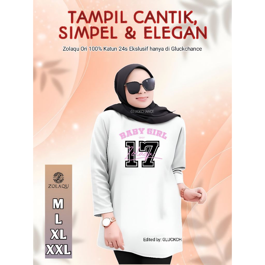Kaos Wanita Oversize Zolaqu Original Terbaru Lengan Panjang Viral Tiktok Katun 24s Jumbo Polos Putih