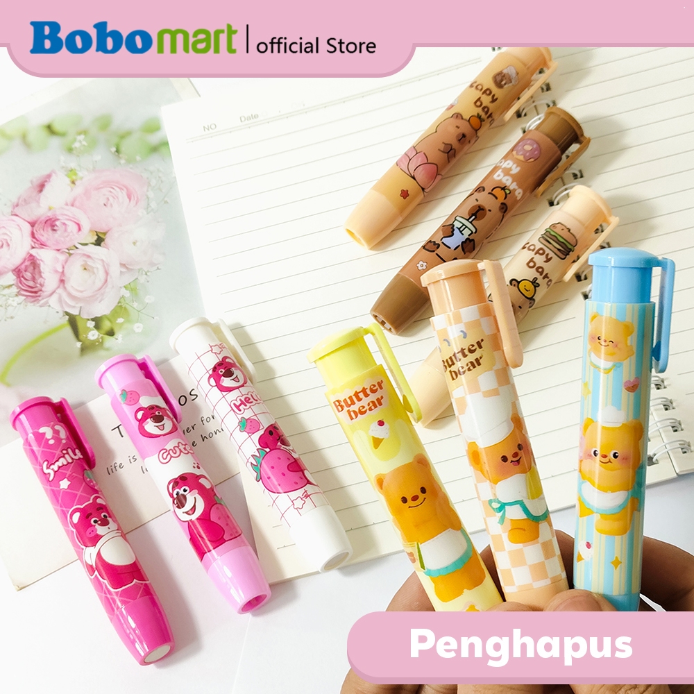 

BOBOMART Penghapus Tekan Mekanik Lucu Capybara & Kuromi – Eraser Warna-warni untuk Anak Sekolah