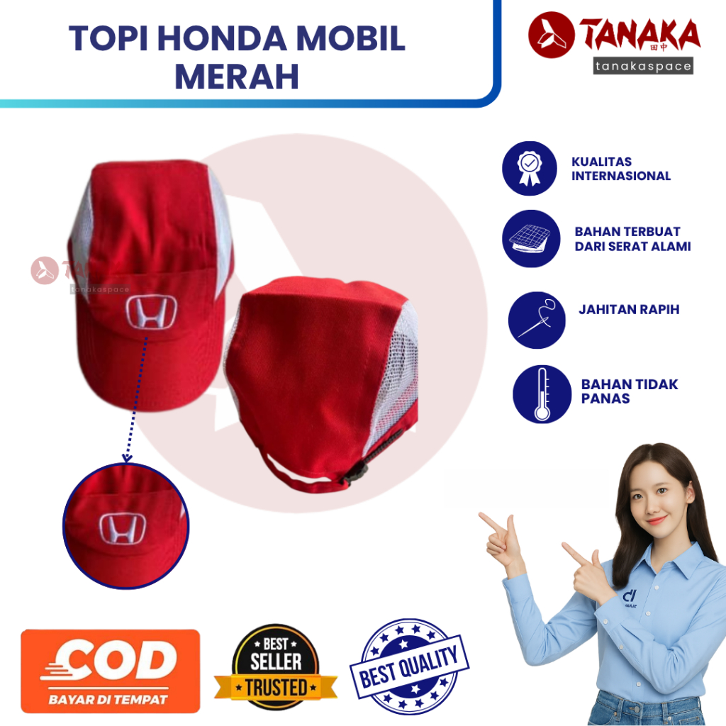 Topi Honda Mobil Merah | Topi Mekanik Honda Mobil | Topi Honda Mobil | Topi Bengkel Mobil Merah