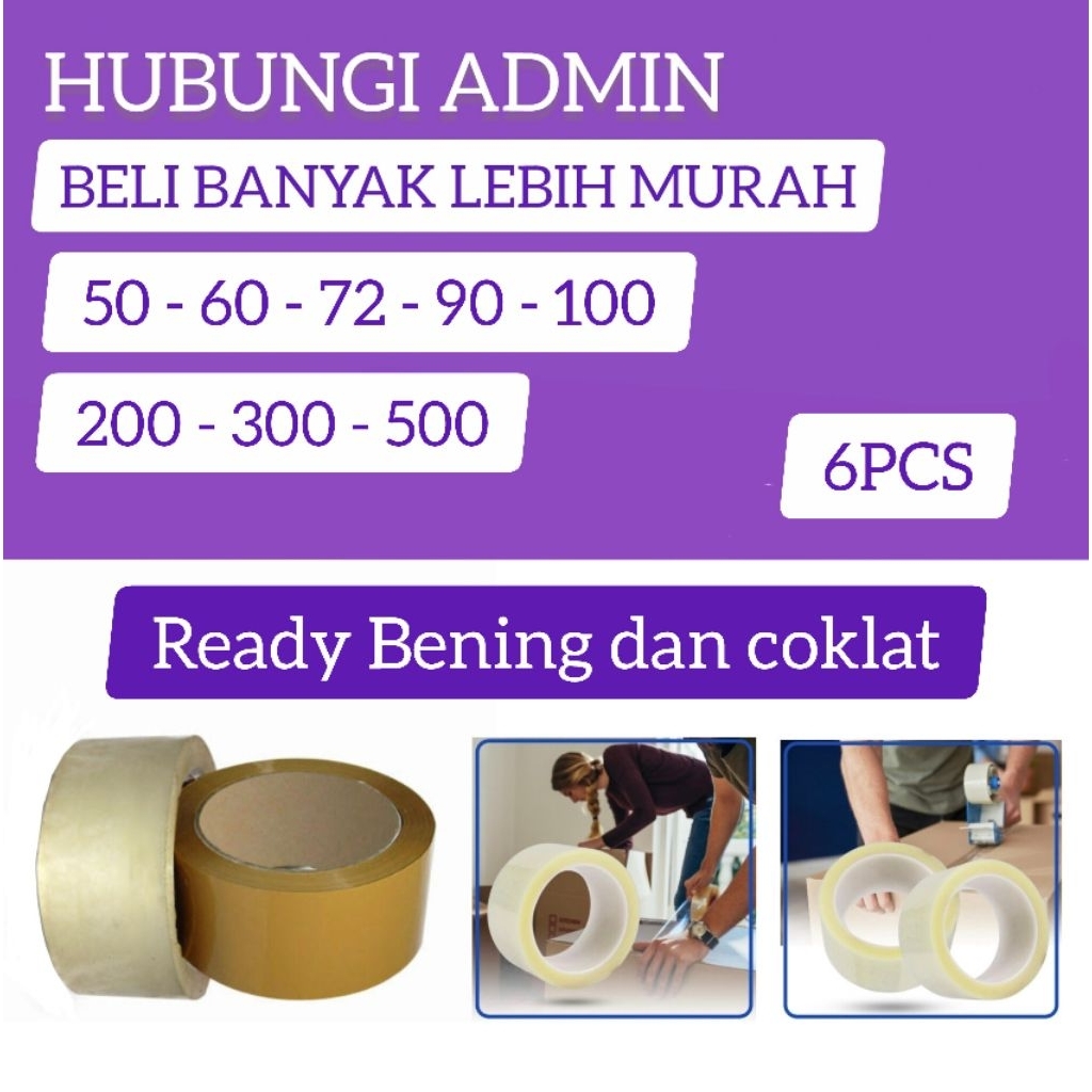 

6PCS Lakban Bening Coklat 45mm 50 60 72 100 90 Yard 200 300 500 Yard OPP Packing Tape 2 Inch 1slop