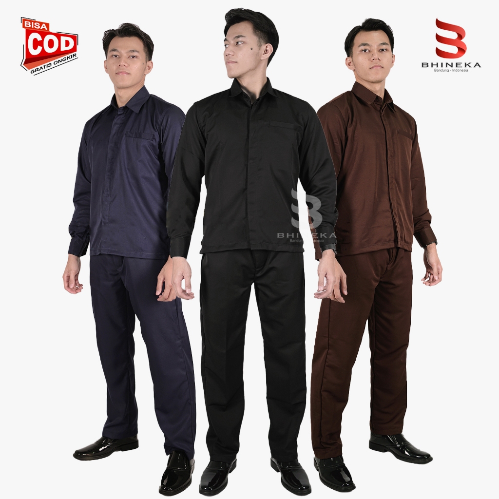 Seragam Safari Terbaru 2025 Setelan Safari Security Satpam Warna Hitam Navy Coklat