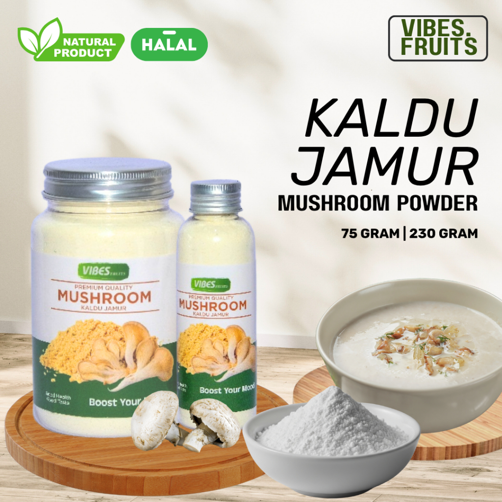 

Kaldu Jamur Bubuk Non MSG Bumbu Masak / Mushroom Stock Powder Bumbu Totole Bumbu MPASI 75gr 230gr