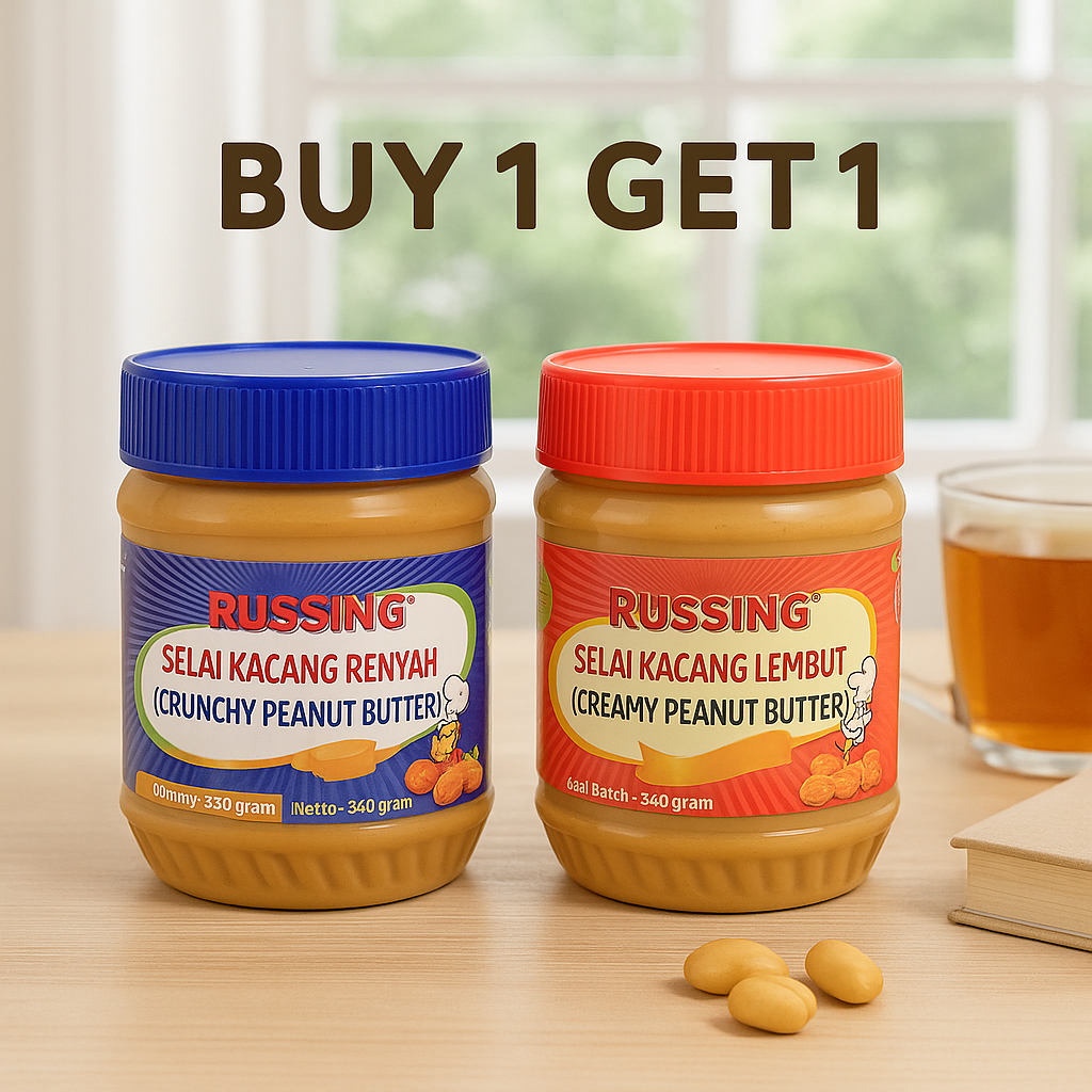 

Buy 1 Get 1 Selai Kacang Peanut Butter - Creamy & Chunky, 340g, Perfect for Bread, Roti, and Hot Pot [ HALAL & BPOM }