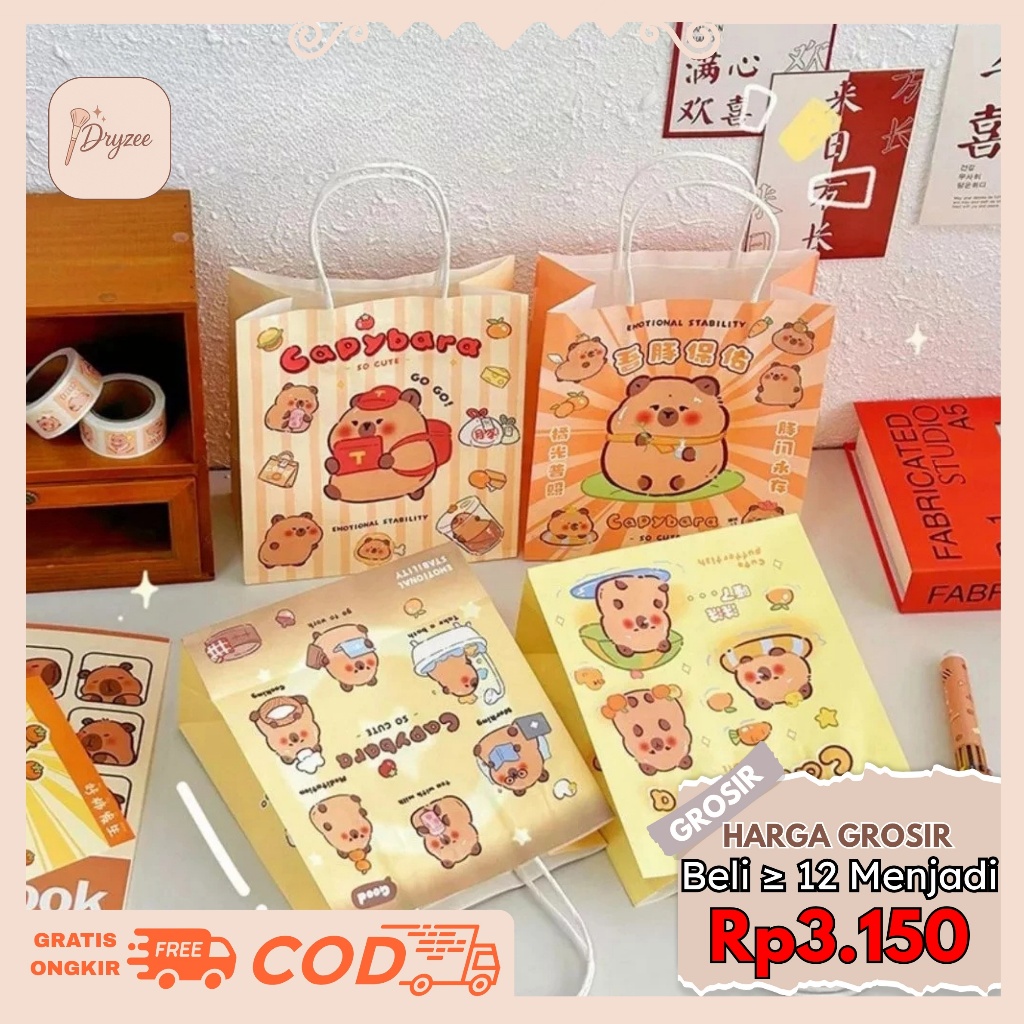 

[GROSIR] Paper Bag Tas Kado Ulang Tahun Kartun Goddie Bag Motif Capybara