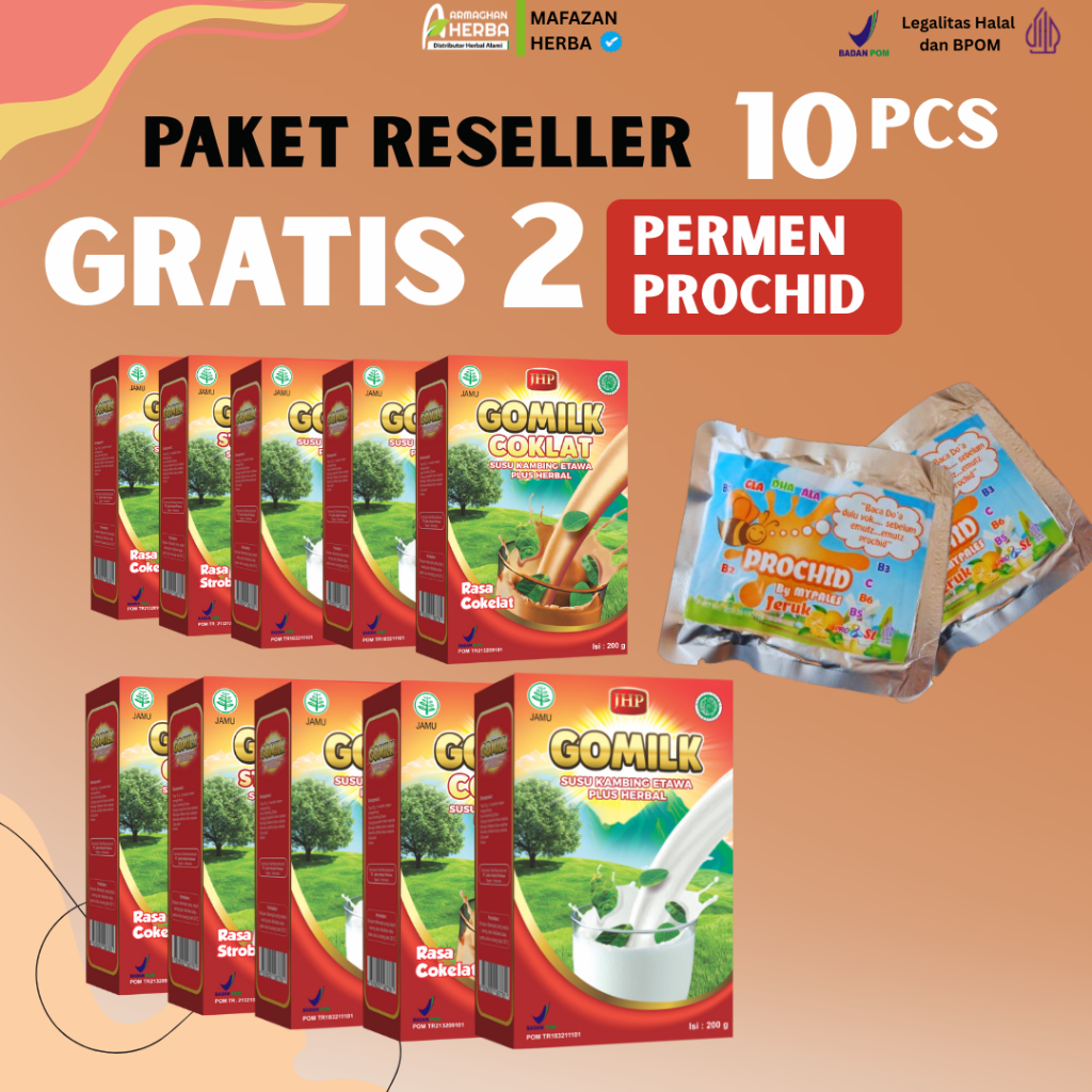

[PAKET RESELLER] [GRATIS HADIAH][BELI 8 GRATIS 2] [EXPIRED LAMA] Susu Kambing GOMILK 200 gr GARANSI Produk Original