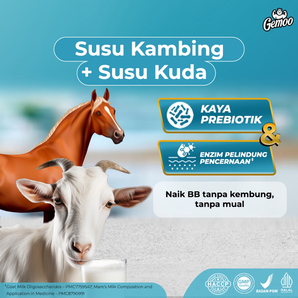 

GEMOO - Susu Penambah Berat Badan - Susu Kambing & Kuda - Bonus Ebook - Paket 2 Box