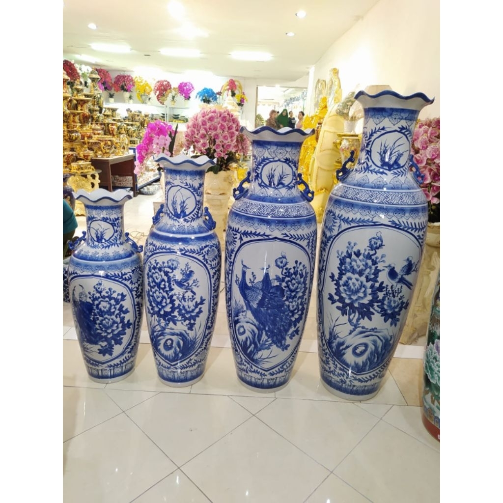 1 pcs Guci besar keramik biru putih/pajangan guci Tinggi import