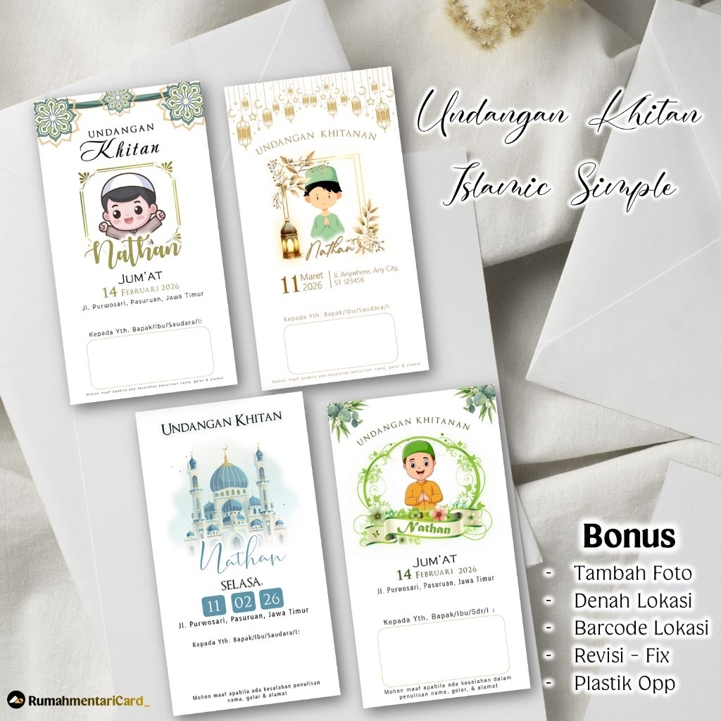 Undangan Khitanan Islamic Simple 1 Lembar Bolak Balik Murah