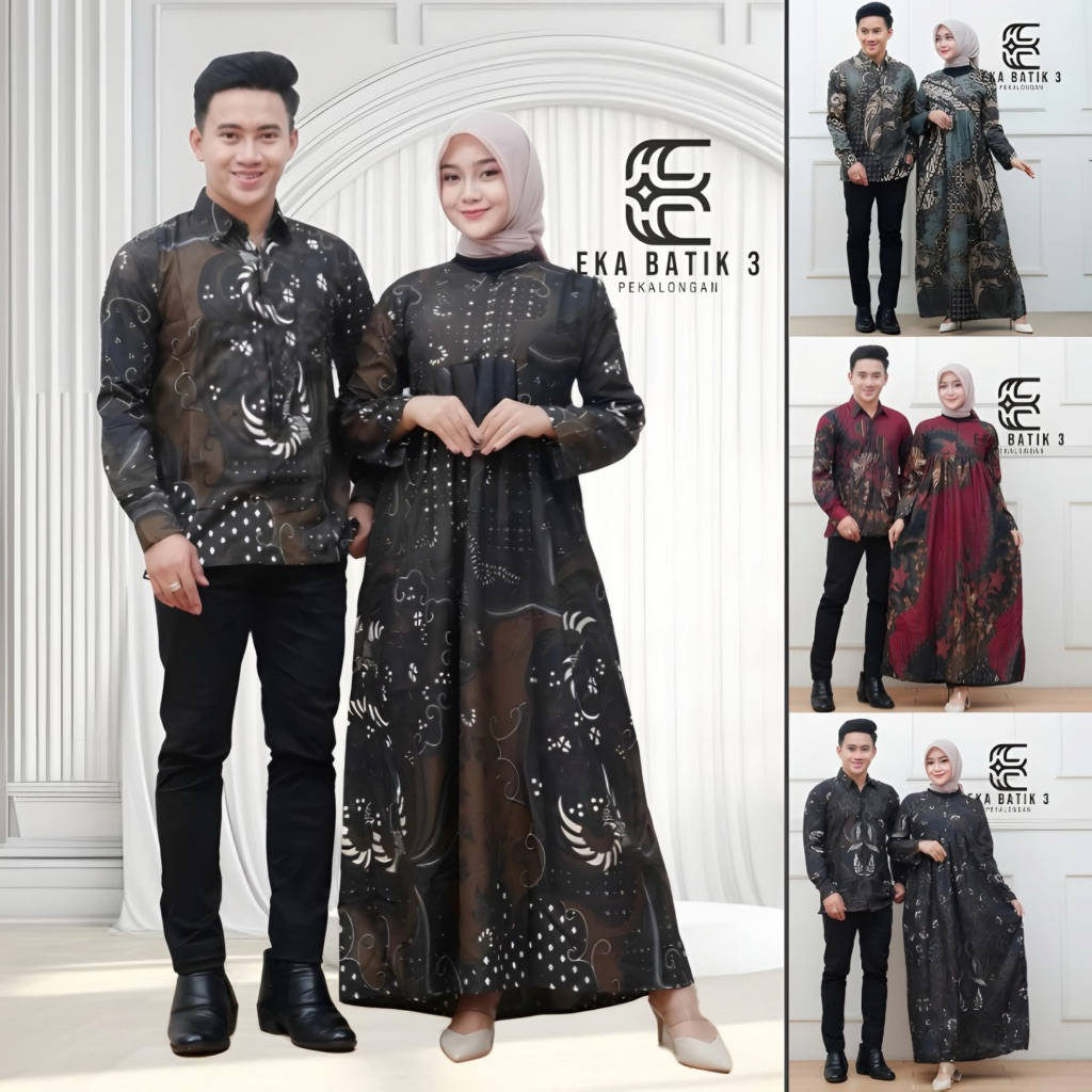 Sepasang COUPLE baju batik model kekinian sarimbit gamis dan kemeja batik baju kondangan nikahan