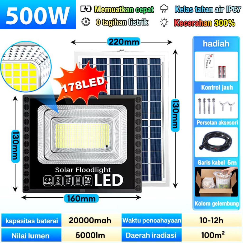 Lampu Panel Surya 500 WATT (COD CEK DULU)