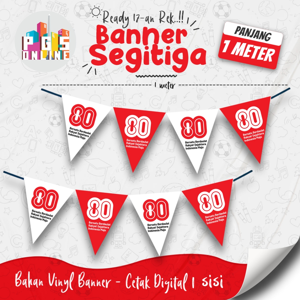 

BENDERA GANTUNG SEGITIGA HUT KEMERDEKAAN RI KE-80 / 17 Agustus Bunting Flag Renteng Karnaval Kemerdekaan HUT RI Agustusan