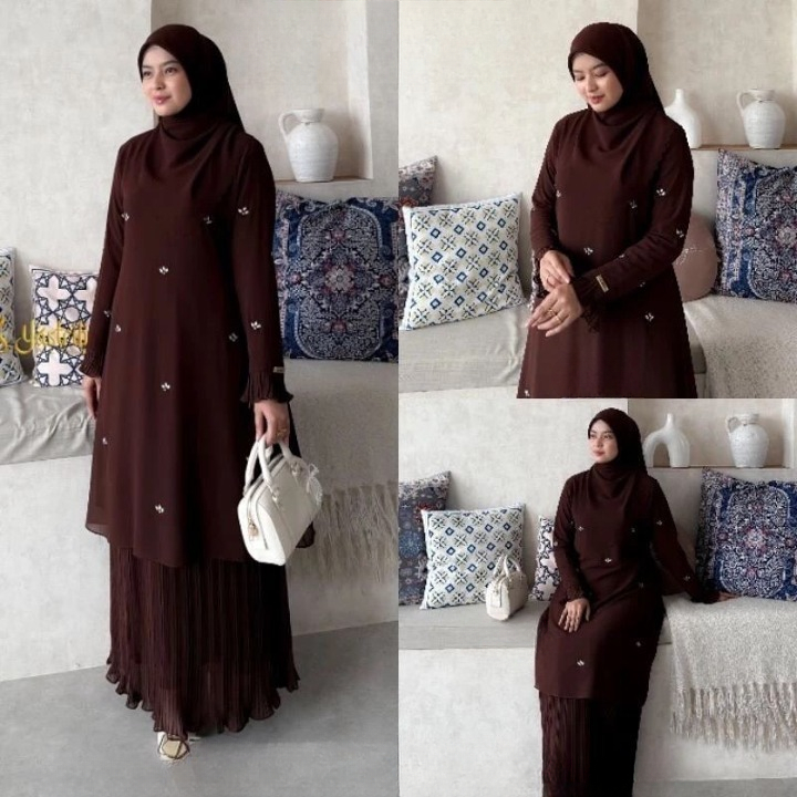 Baju Setelan 3In1 Hijab Wanita Kekinian Viral Uzma Set WD Size M L XL XXL XXXL Bahan Ceruty Babydoll