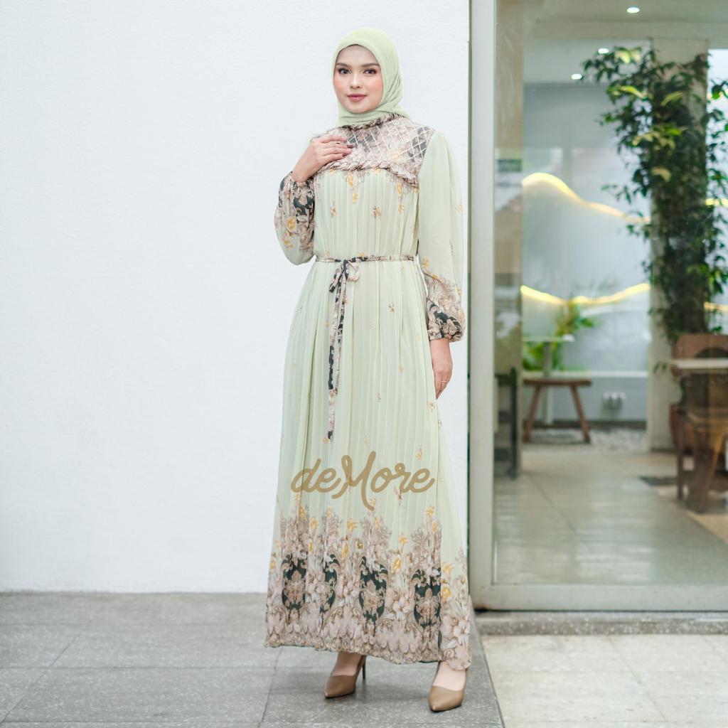 Demore - Maxi Kavina Rempel Mix Brukat - Dress Muslim Wanita - Gamis Lebaran - Gamis Ceruty Mewah