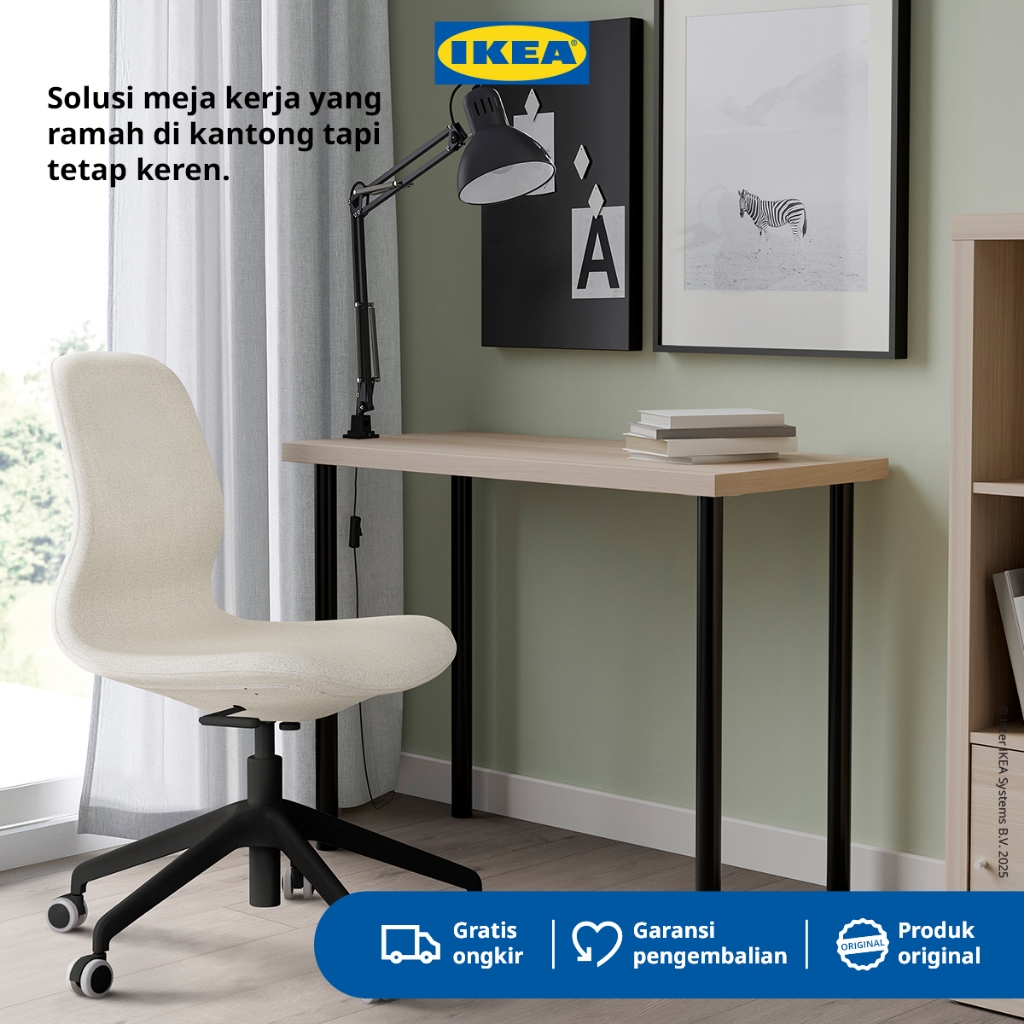 IKEA LINNMON/ADILS Meja Minimalis Berkualitas Efek Kayu Oak Diwarnai Putih/Hitam 100x60 cm