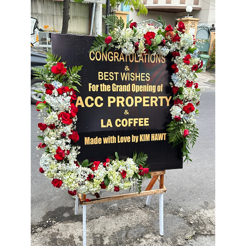 Pu011 Size 100x80cm 2 Titik L REAL PICTURE ASLI/Karangan bunga Bali/papan duka cita/papan ucapan wed