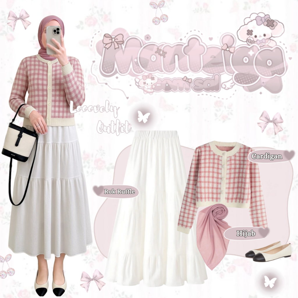 Oneset Kekinian Korean Style (Hijab+Cardigan+Rok+Celana) Set Remaja Hijab OOTD Hangout - LO77