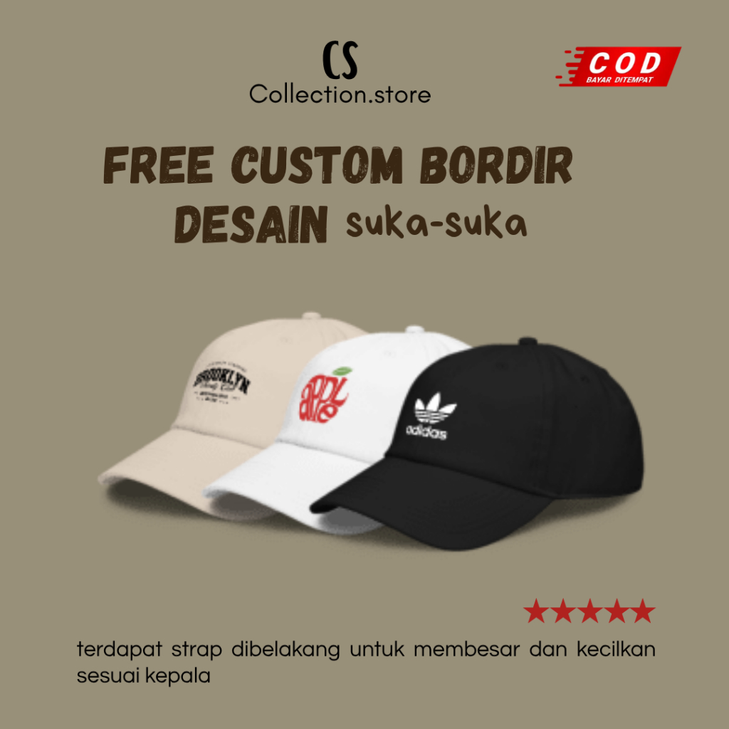 Free Custom Bordir Nama Topi Polos Baseball dan Topi Jaring Anak/Dewasa Bahan Cotton Drill