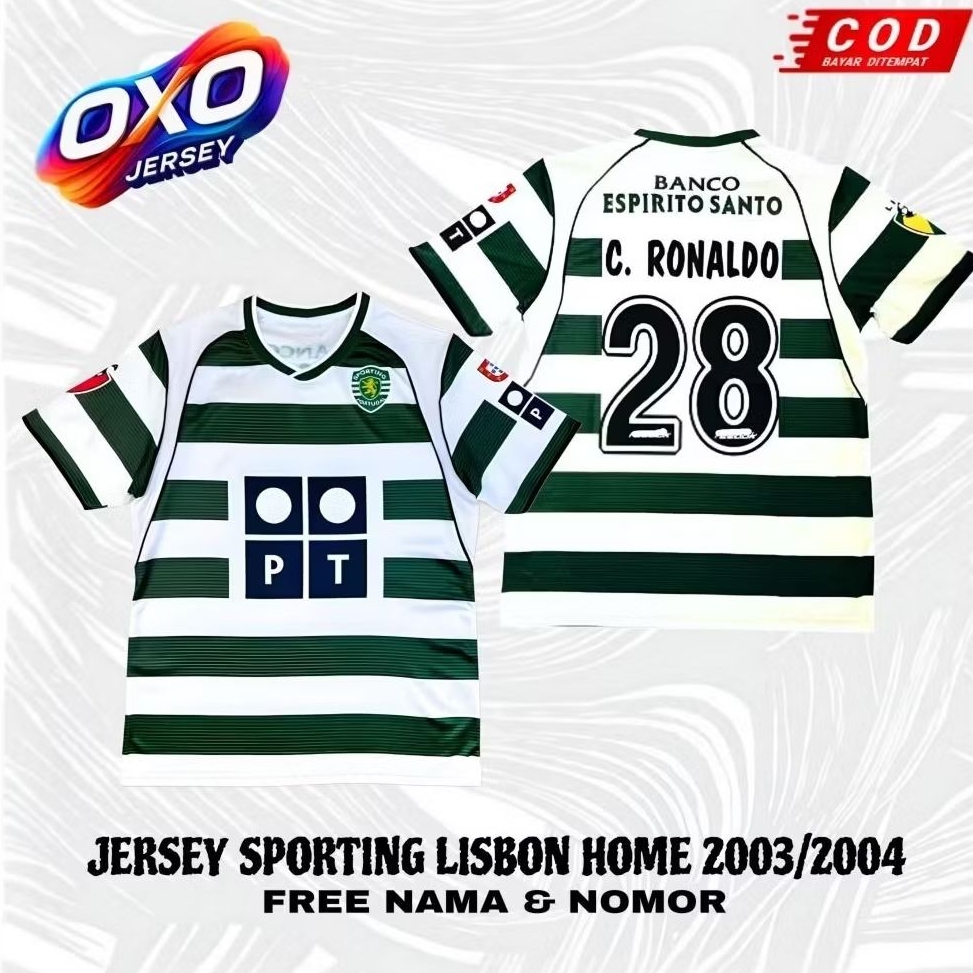 JERSEY SPORTING LISBON 2003/2004 EDISI RONALDO FREE CUSTOM NICKNAME & NOMOR