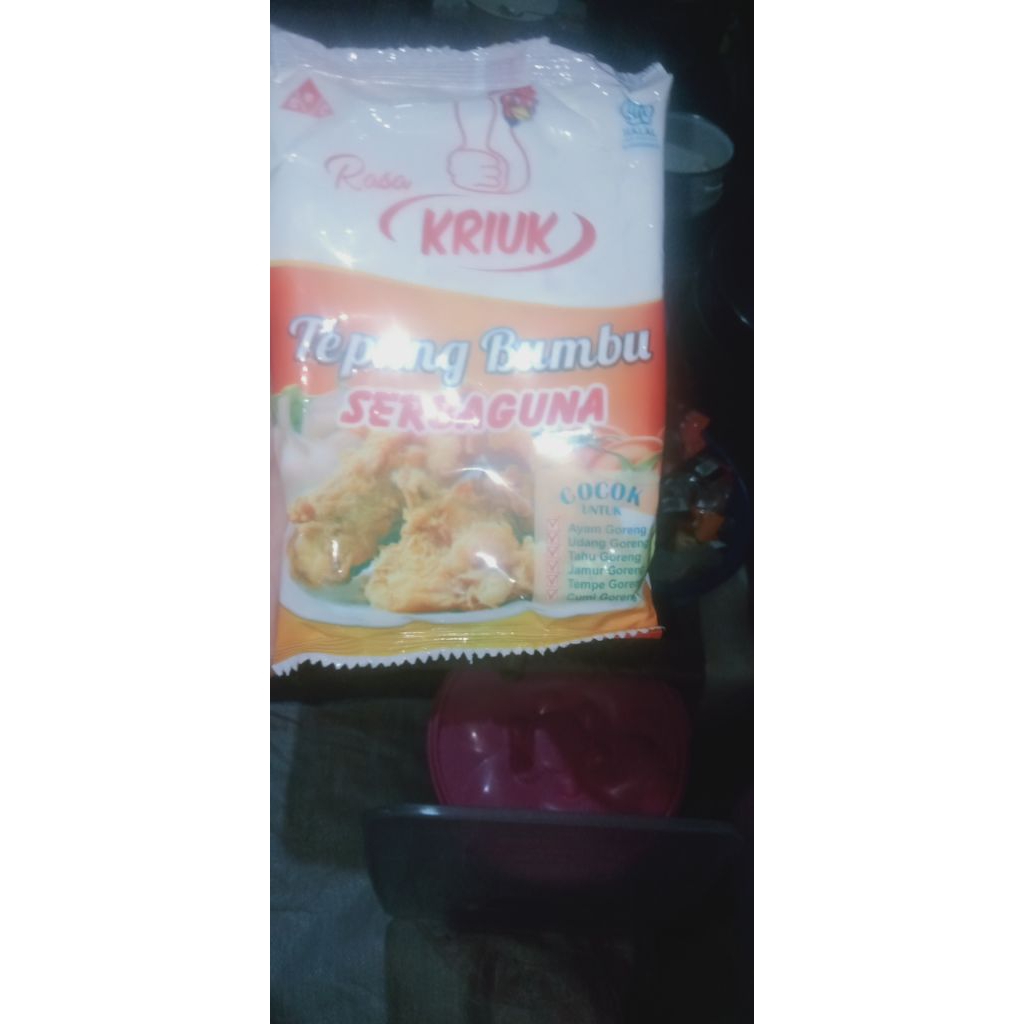 

Tepung Krispy ukuran 80gr ,isi perpack 10pcs bisa dibikin kentaky ataupun goreng tempe mendoan