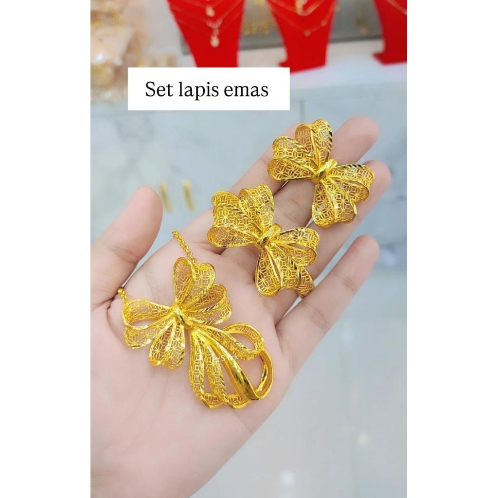 set kalung gelang cincin lapis emas