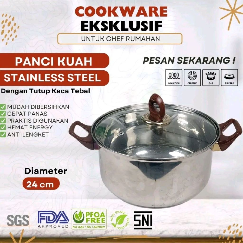 24 cm Panci stainless steel kuah/Cookware stainless steel