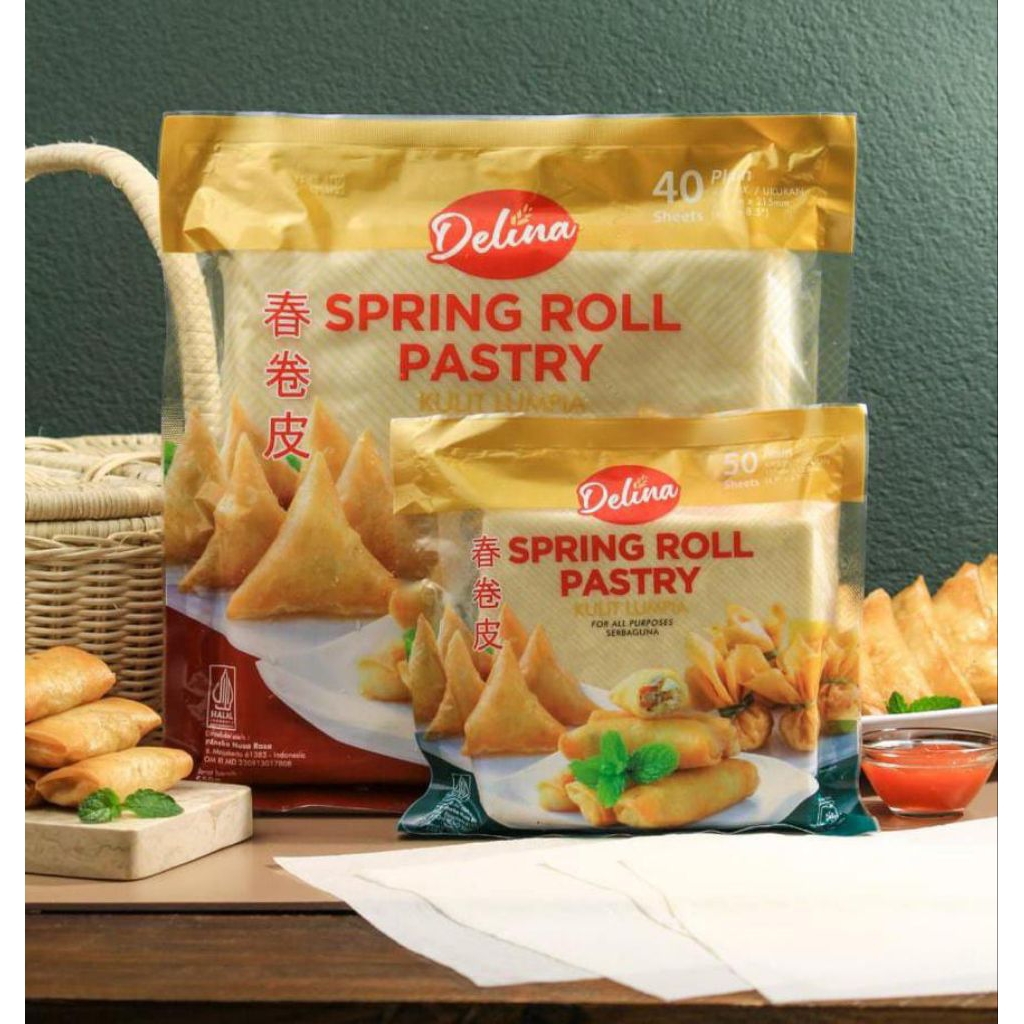 

delina kulit lumpia kotak ukuran kecil 250gr isi 50 lembar | besar 550gr isi 40 lembar