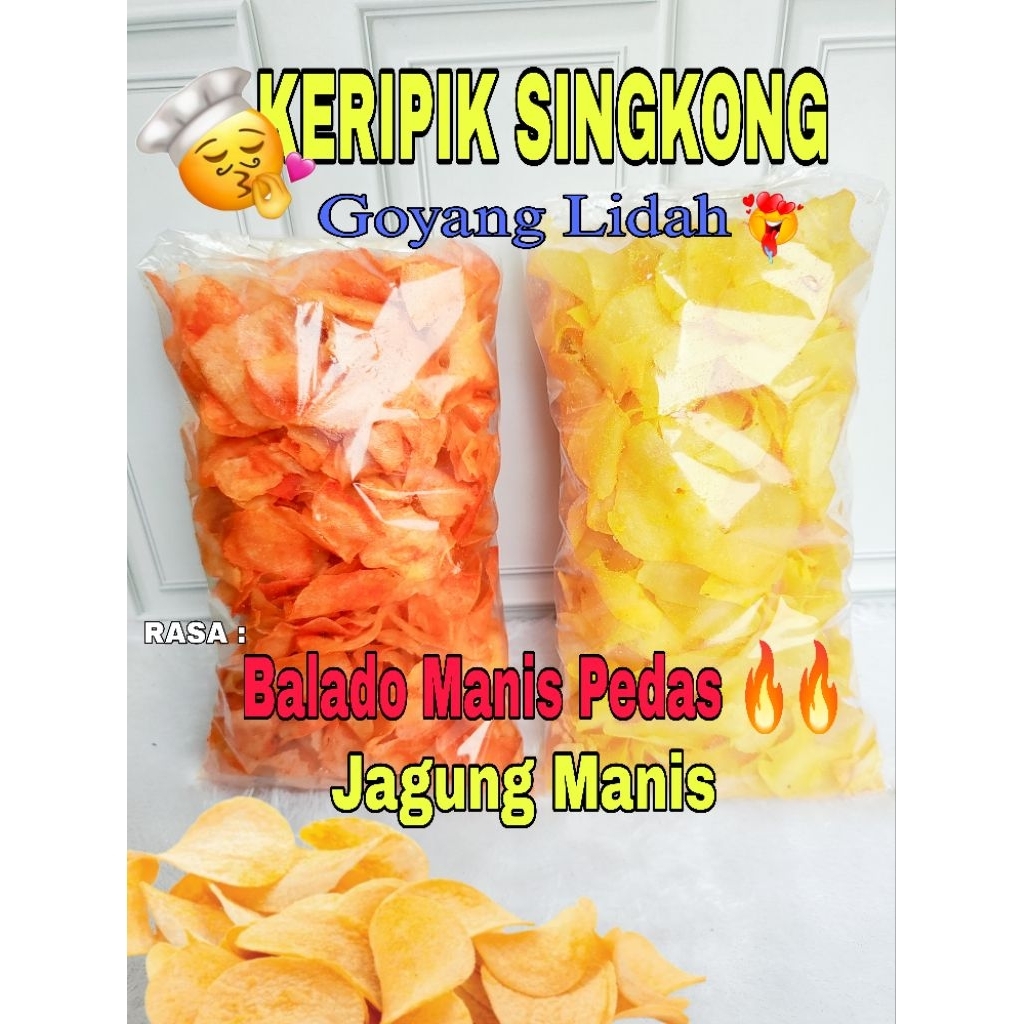 

KERIPIK SINGKONG JAGUNG MANIS DAN BALADO PEDAS MANIS
