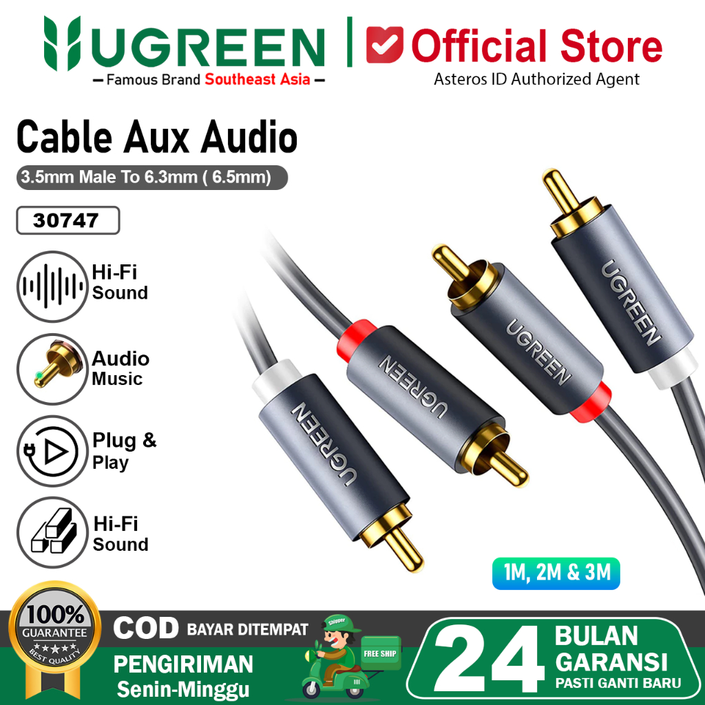 UGREEN Kabel 2 RCA To 2 RCA Male to Male Audio Gold Plated