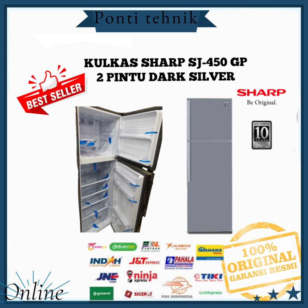 KULKAS SHARP SJ-450 GP 2 PINTU DARK SILVER