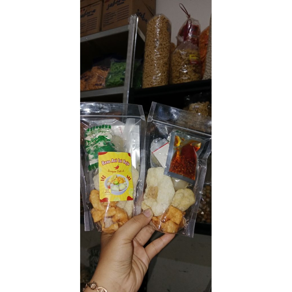 

baso aci isi keju lumer chili oil enak murah / paket 3 pcs baso aci isi keju