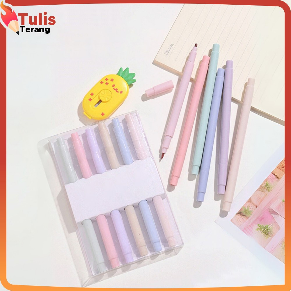 

EC Highlighter Set Isi 6pcs Double Tip Penanda Teks Polos / Spidol Pen Marker Dua Sisi Warna Pastel Peralatan Sekolah Siswa Tulis Terang A116