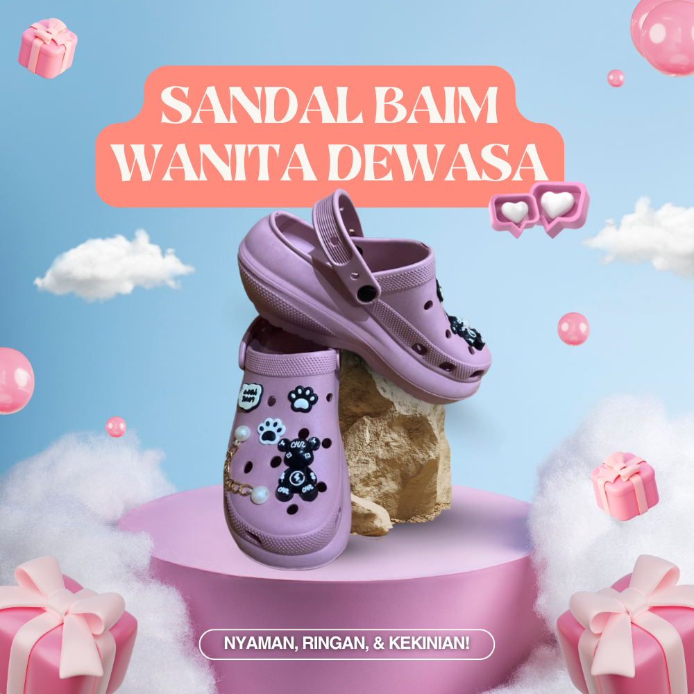 Sandal Baim Wanita Dewasa Kekinian Anti Slip | Sandal Flat Nyaman Dipakai Sehari-Hari | Model Terbar