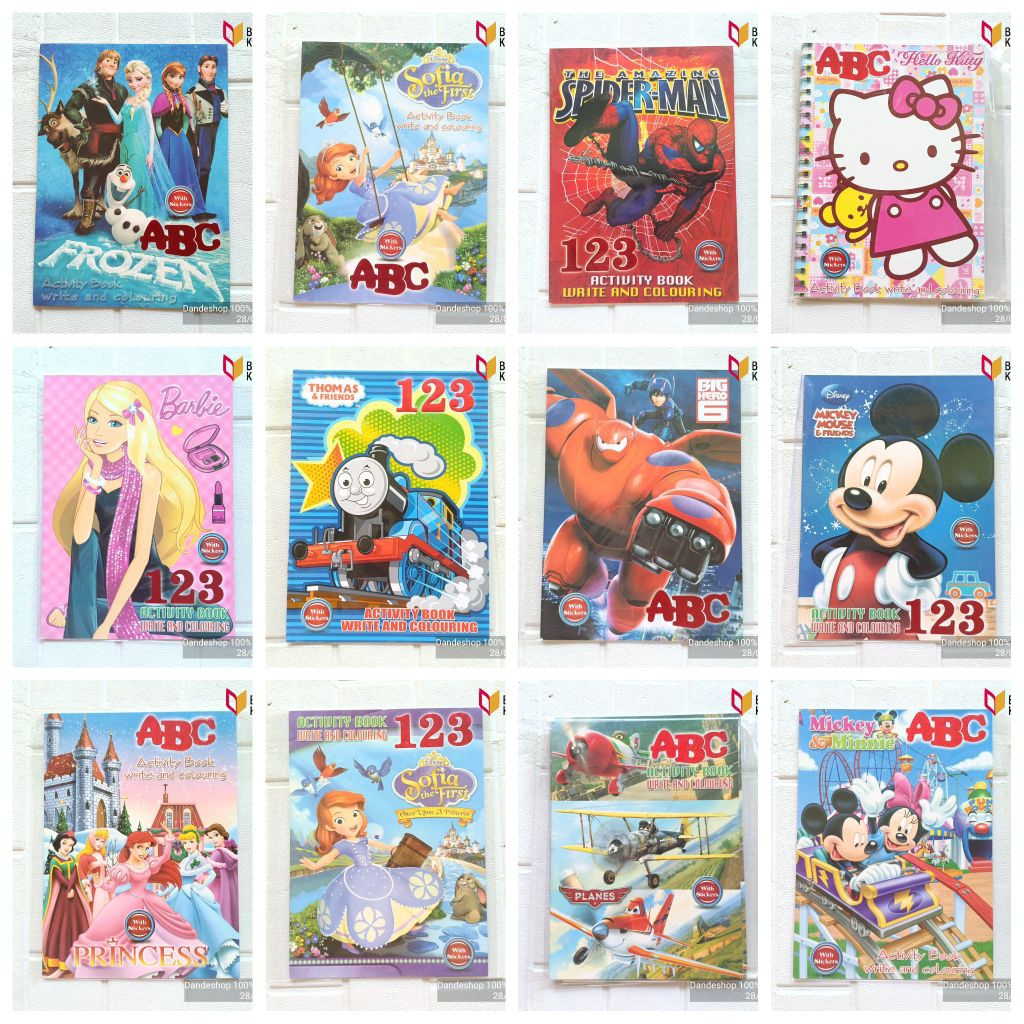 Activity Book Write and Coloring - Buku Anak Mewarnai Berhitung Membaca Big Hero 6, Frozen, Disney P