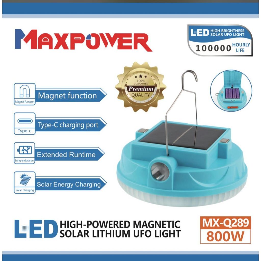 Cod Lampu Emergency Gantung UFO 600 Watt + Solar Panel Tenaga Matahari Maxpower MX-203 Baterai 2 X 1