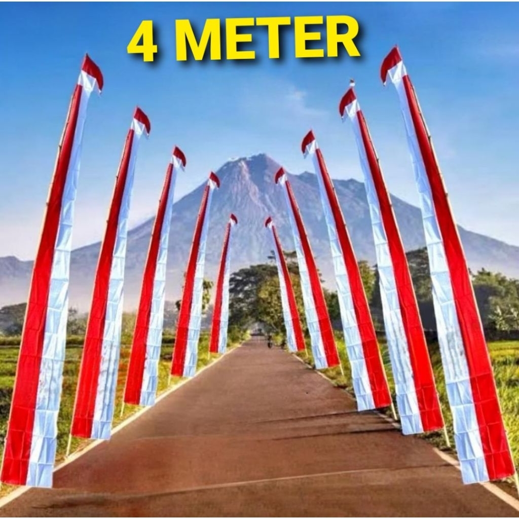 Umbul umbul Panjang 4 meter Layur Polos MERAH PUTIH / umbul umbul Merah putih
