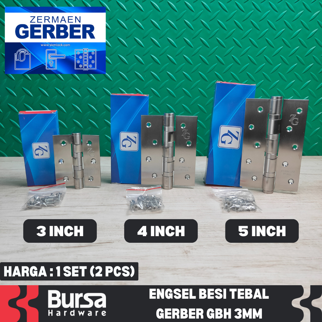 Engsel Pintu Jendela Tebal 3mm Gerber GBH Stainless Steel 3 Inch 4 Inch 5 Inch