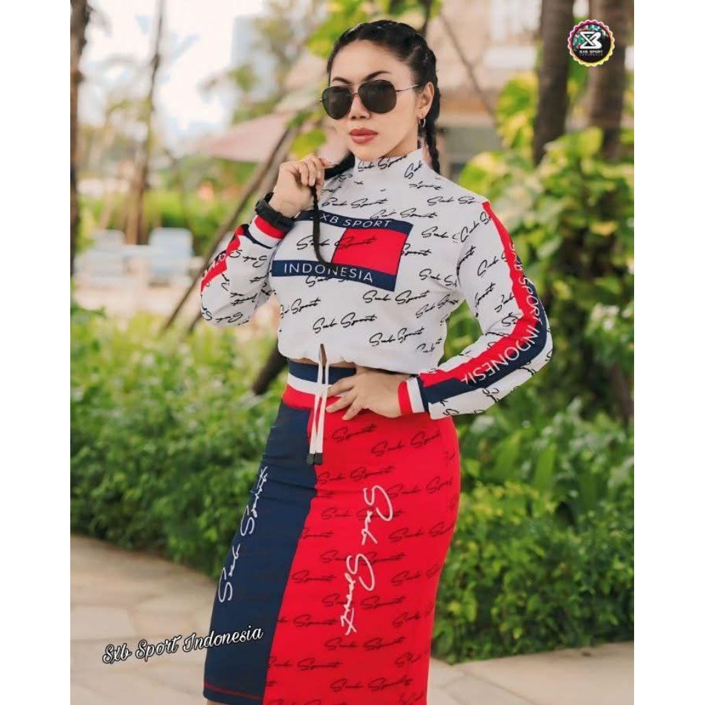 SXB SPORT - BAJU OLAHRAGA SXB SPORT RED NAVY WHITE LONGSLEVEE CROP , ROK 3/4, JACKET AND JOGGER PAKA