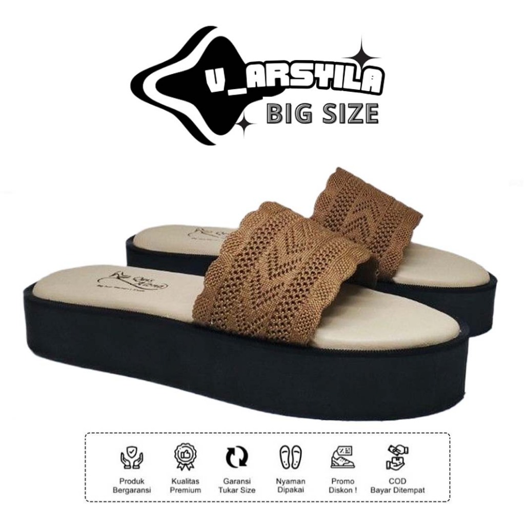 Wedges Moka - No 40 41 42 43 44 45 / Sandal Pesta Kondangan Ibu Ibu Ukuran Jumbo Besar / Sendal Wani