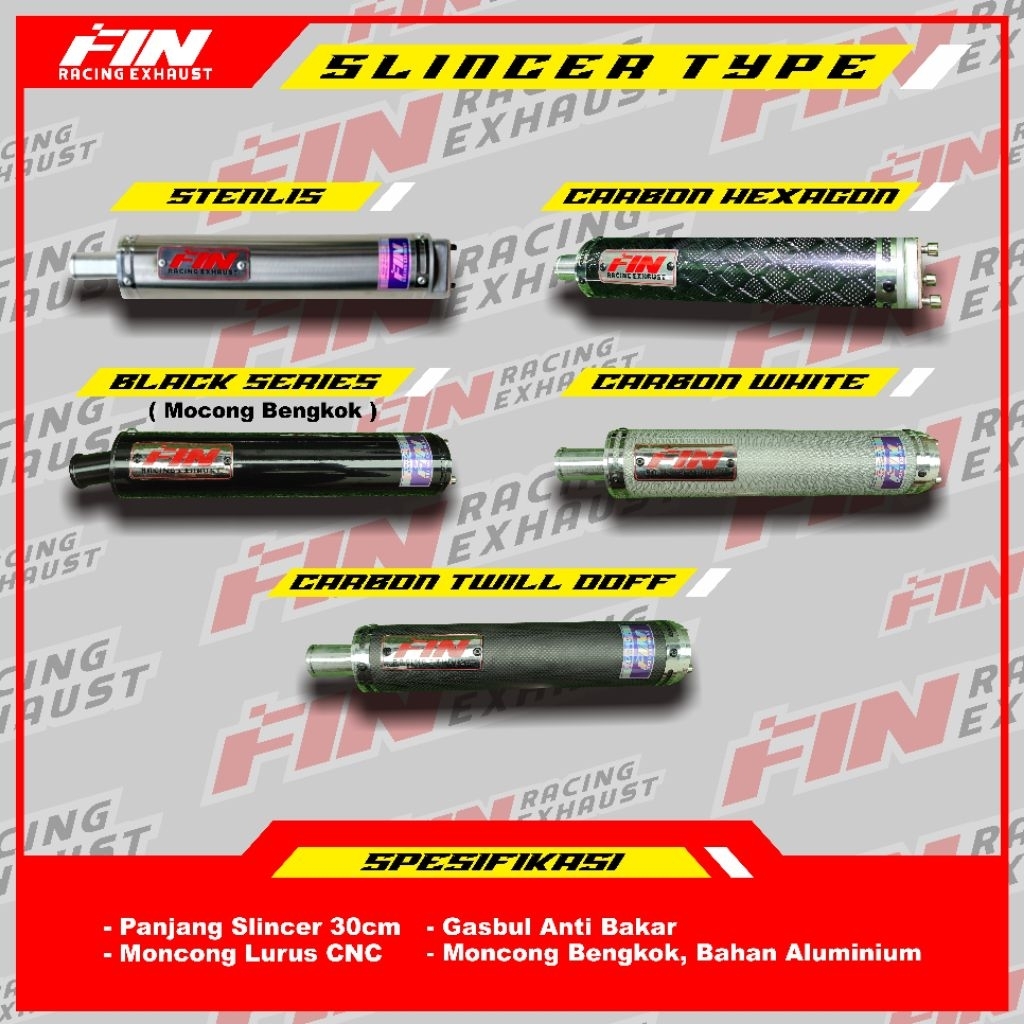 Silincer Knalpot Fin Racing Exhaust Moncong Lurus CNC Ninja R SS RR SSR 2 Tak Carbon,Stainles,Alumin