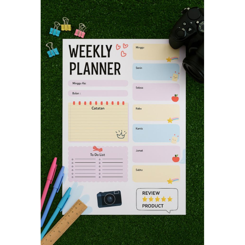 

weekly Planner A5 Loose Leaf full Colour, isi 10 Lembar Refill Planner Mingguan