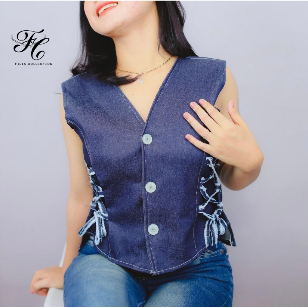 Rompi Jeans, Vest Jeans Wanita, Vest wanita, Foula Vest Hijab Wanita