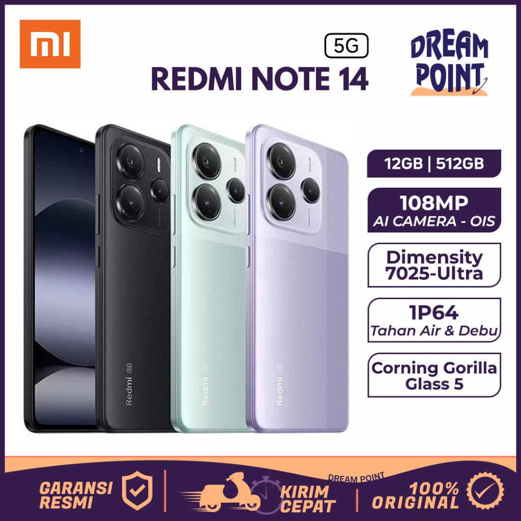 Xiaomi Redmi Note 14  5G 12/512GB HP Gaming Spek Dewa Dimensity 7300 Ultra AMOLED 120Hz Original