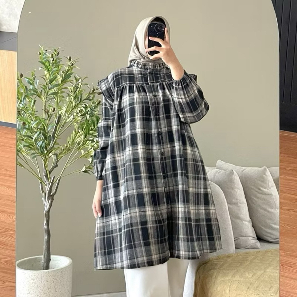 Blouse Ruffle Flanel Wanita / Kemeja Flanel wanita terbaru