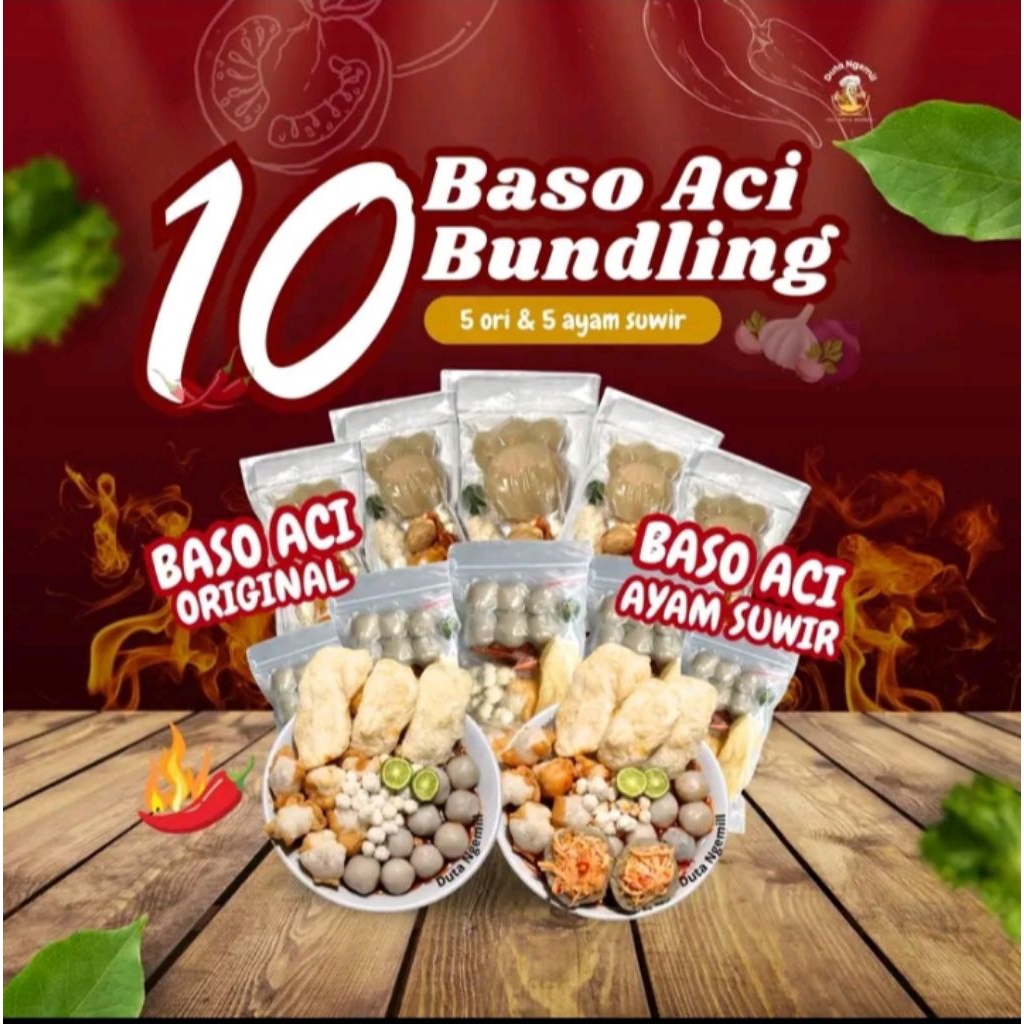 

PAKET BEST SELLER!!! 10 BUNGKUS BASO(5 BASO ACI AYAM SUWIR 5 BASO ACI ORI/BONUS 1 BUNGKUS