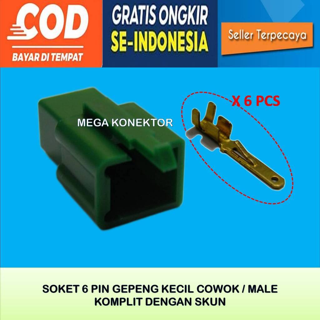 SOKET KABEL MOTOR 6 PIN KECIL  MALE HIJAU-SOKET –SOKET KABEL–6 PIN- SOKET - SOKET KABEL 6 PIN NYLON