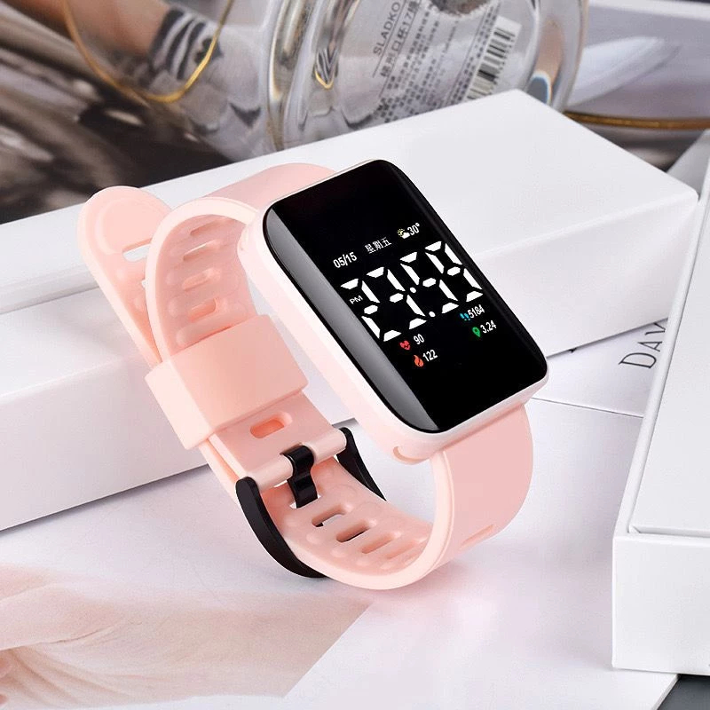 jam tangan led digital wanita remaja murah anti air kotak tali karet